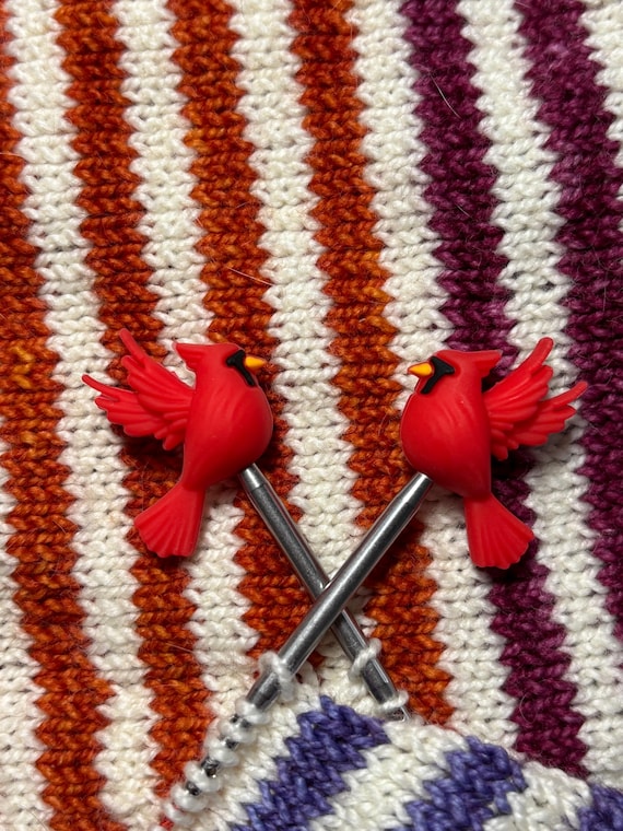 Red Cardinal Stitch Stoppers Knitting Needle Protectors Cute Bird Needle Tip Covers Silicone Knitting Accessories Gift for Knitters