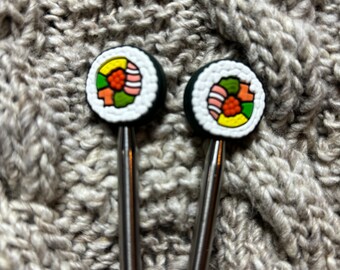 Sushi Roll Stitch Stoppers, Knitting Needle Stoppers, Needle Point Protectors, Needle Tip Covers, Kawaii Food Knitting Notion, Sushi Knitter