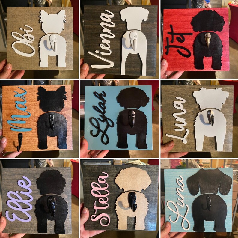 Personalized Dog Leash Holder 7.5 x 7.5 Breed Wooden Etsy