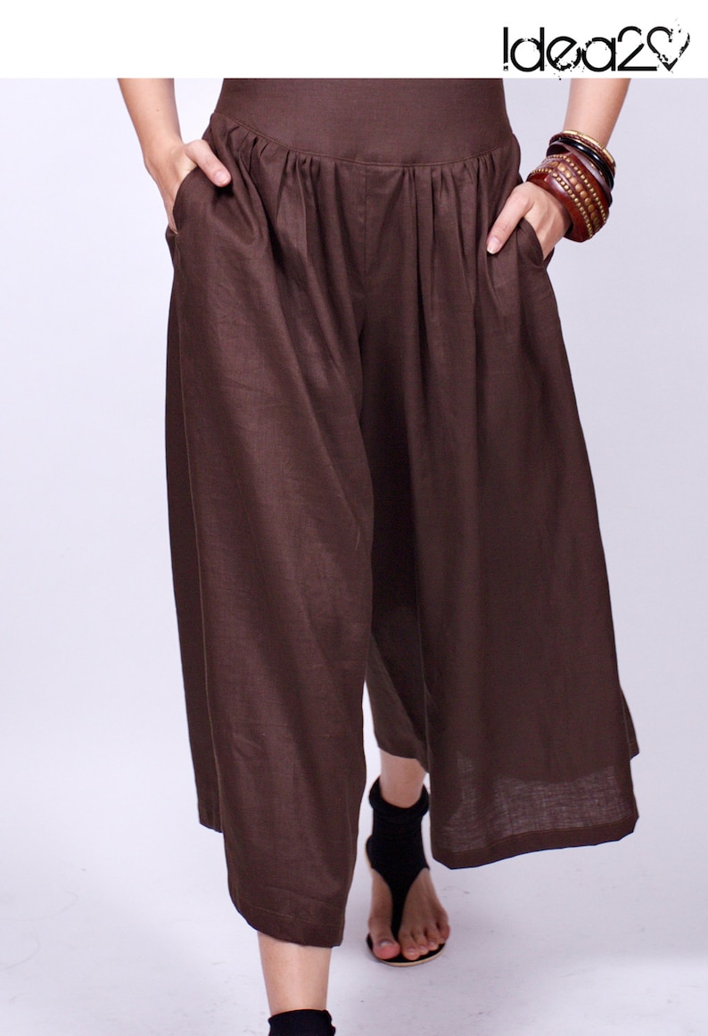 Sun Rises Brown Linen Skirt Pant idea2love Etsy