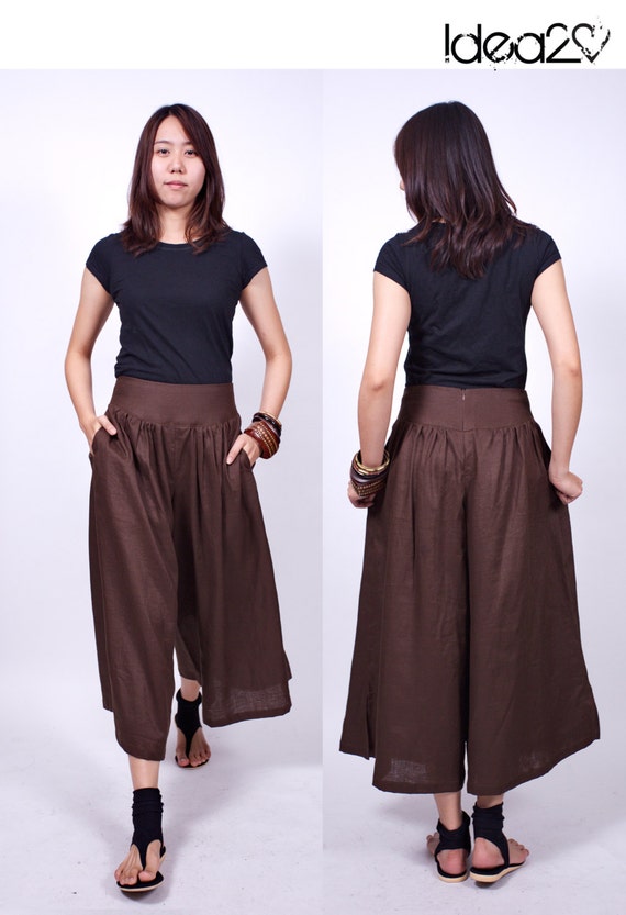 Sun Rises Brown Linen Skirt Pant idea2love | Etsy