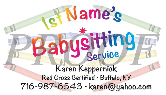 babysitting business card crayons colorful fun business card design for babysitters and child care workers babysitting names for a business
