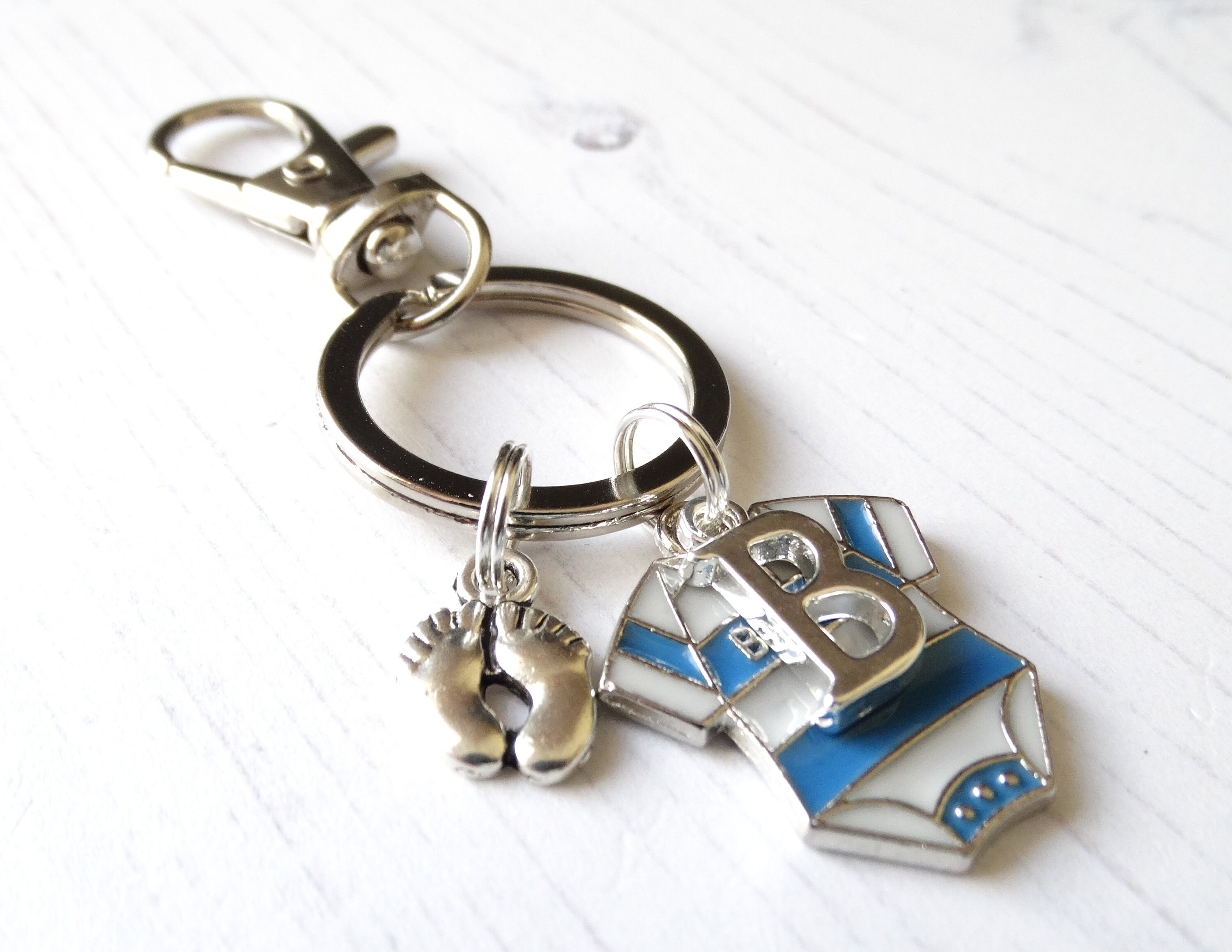 Personalised Baby Boy Keyring Blue Babygrow Gift for New Etsy