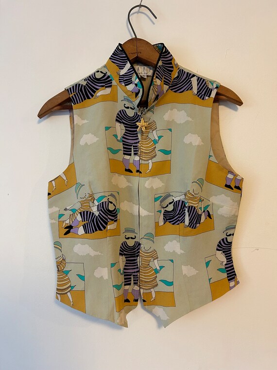 Vintage Tapp Vest Waistcoat Cropped Silk Quirky Sm