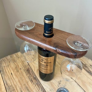 Wine Caddy - Black Walnut Wood - Unique Gift - Housewarming Gift -Wedding Gift