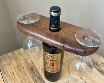 Wine Caddy - Black Walnut Wood - Unique Gift - Housewarming Gift -Wedding Gift