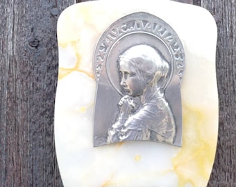 Pia de água benta Ave Maria, cristã francesa, vintage, assinada pelo artista