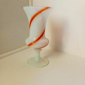 Murano glass vase vaseline glass with orange red swirls 1970&#39;s