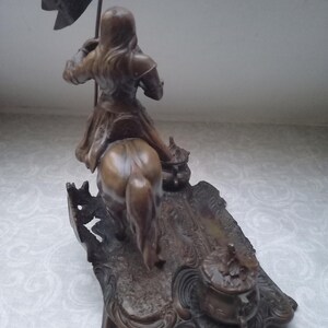 Joan of Arc Sculpture Double Inkwell and Pen Stand Bronzed Metal Signed ...