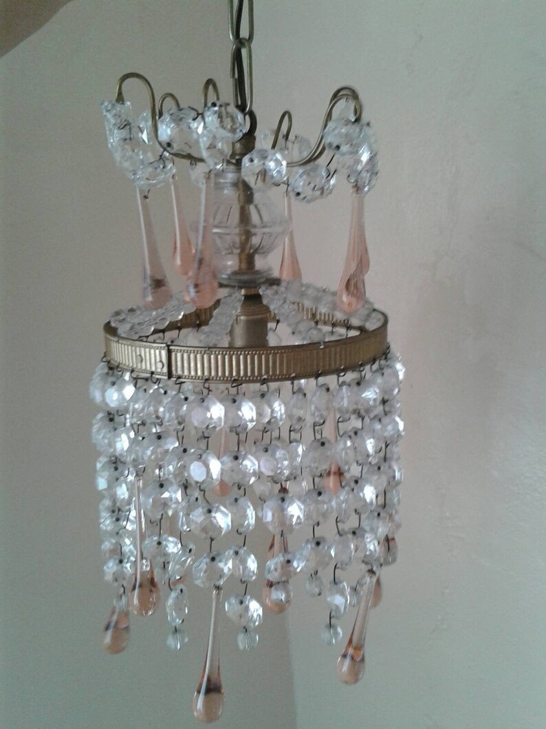 VINTAGE PINK CRYSTAL DROPPERS FOR  CHANDELIER/LIGHTS long 4.75" approx 