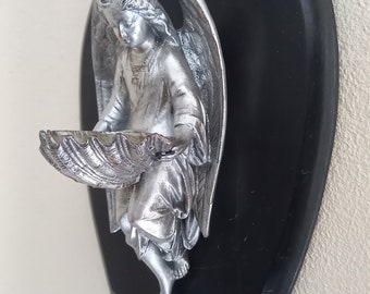 Pia de água benta de anjo de bronze francês antigo católica/cristã