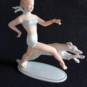 Wallendorf Lady with Borzoi dog made in Germany porcelain figurine circa 1960s