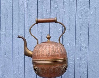 Large Antique Morrocan copper kettle and stand