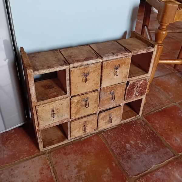 French vintage seed cabinet with eight draws rustic decor