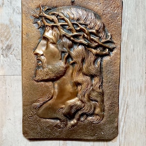 Religious wall decor Jesus in crown of thorns bronze  vintage French