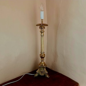 Large brass altar candlestick lamp antique French gothic home decor