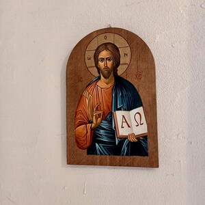 Hand painted Icon on wood depicting Jesus