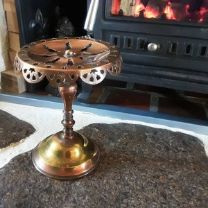 Copper and brass pot stand English Antique Victorian copper kettle stand fireside decor