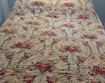 Vintage bed quilt cotton fabric handsewn