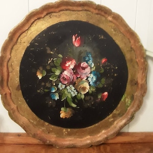 Vassoio bellissimo cartapesta 19° secolo dipinto a mano shabby chic