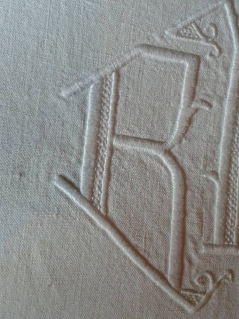 Linen Sheet Monogram BA / RA White Bed Linen Sheet Embroidered Initials