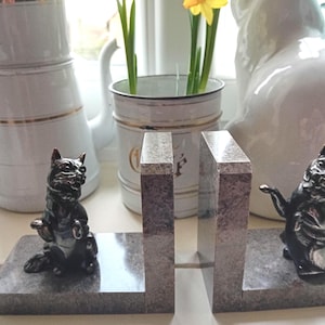 Cat design bookends marble base French vintage book nook