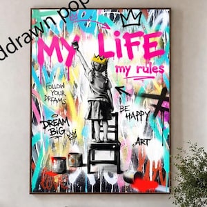 Colorful Pop Art Wall Art Livingroom | Modern Canvas ArtPrint | Urban Canvas Art | Statement Decor Art  Nasty Girl Banksy Style