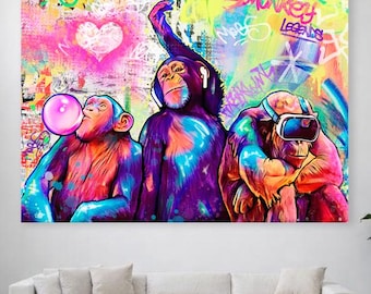 3 Wise Monkeys| Love | Pop Art | Fineart on Canvas | Kunst | Contemporary | Modern Art