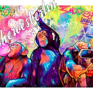 Pop Wall Leinwandbild Pop Art Bild Pop Art Bild 3 Wise Monkeys Wandkunst Modern Art Streetart Graffiti Berlin Modern Wall Art Weihnachten