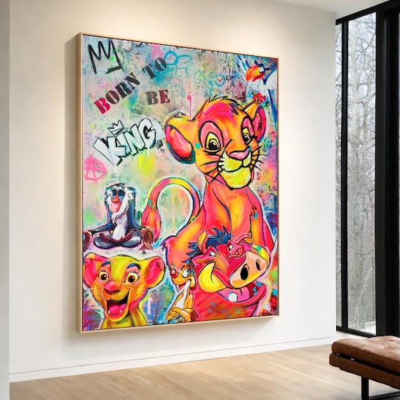 Pop Art Leinwandbild Löwe | Urban Wandkunst | Moderne Deko  Geschenk für Wohnzimmer & Home Office Streetart canvas