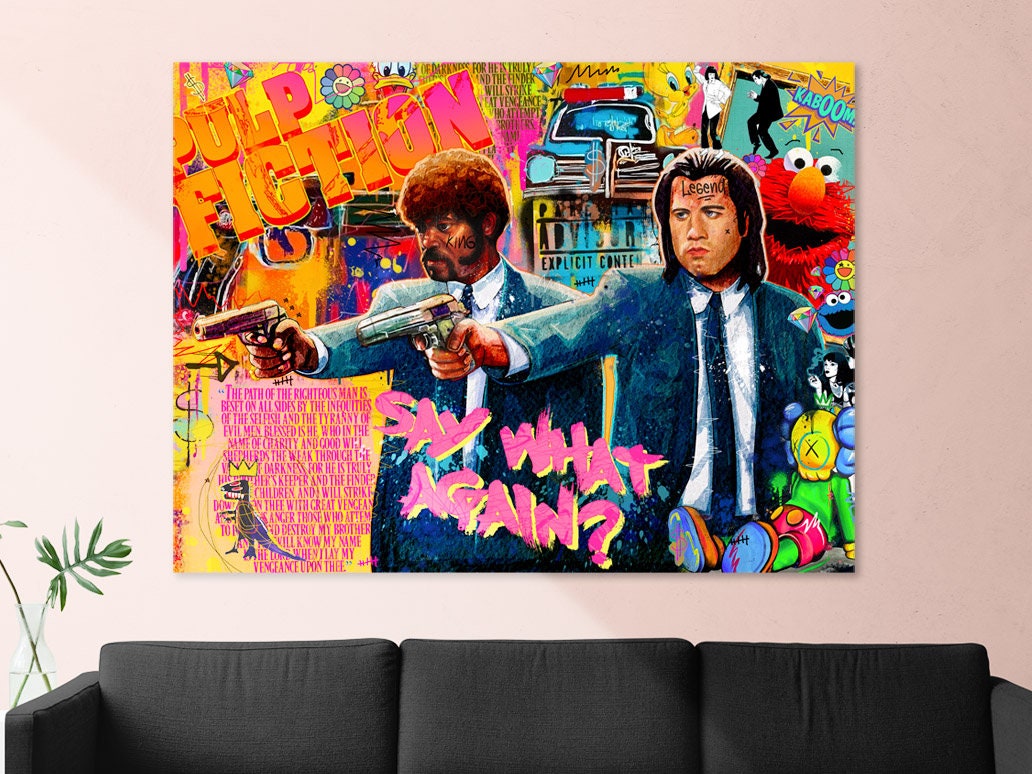 Tableau Toile Pulp Fiction - Décoration Murale Film Tarantino - Neuf Sur Châssis - Cadeau Cinéphile Homme Salon