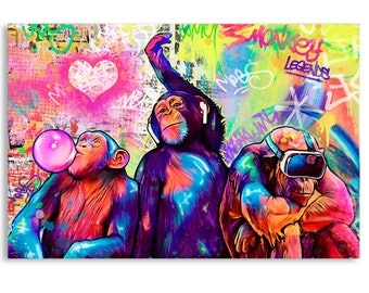 3 Wise Monkeys| Love | Pop Art | Fineart on Canvas | Kunst