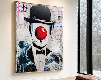 Quadro Pop Art Charly & Balloon Girl | Tela Urban Art | Stampa Street Art | Tela di grande impatto | Astronauta in stile Banksy
