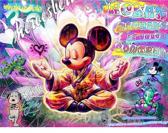 Tela, Pop Art, Yoga Mouse, Quadro, Arte, Street Art, Moderno, Regalo per Fidanzata, Fidanzato, Sorella, Fratello, Buddismo, San Valentino