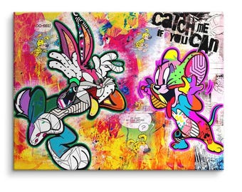 Pop Art Leinwand, Modern Wall Art, Bugs Jerry, Streetart, Canvas, Contemporary Modern Art