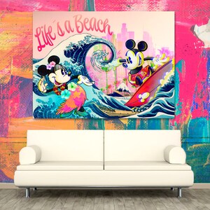 Micky Surfing | Hokusai | Pop Art | Bild | Kunst | Contemporary | Modern Art limited Edition | Streetart | Urban Geschenk Frau Valentinstag