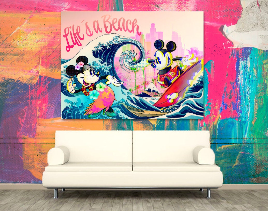 Mickey Surfing | Hokusai | | Pop Art | Canvas | Graffiti | Kunst