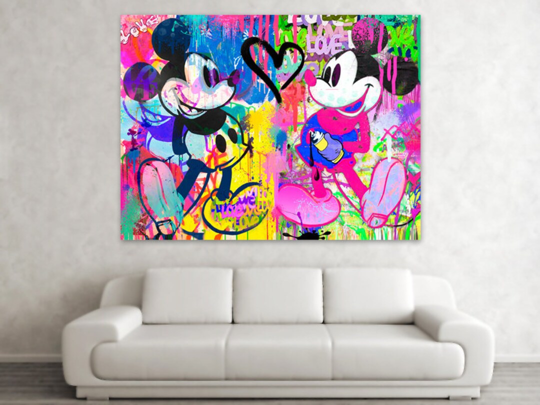 Tableau Toile Pop Art Minnie & Mickey Love – Déco Murale Moderne – Cadre Inclus – Fabriqué En Allemagne