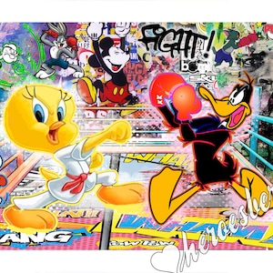 Bugs Bunny Boxing Tweety Snoopy Looney Tunes | Pop Art | Modern Wall Art | Streetart | Canvas | Contemporary | Modern Art