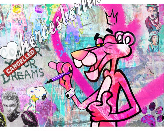 Pink Panther Trippy Psychedelic Pop Art Painting for Sale – Palm Treat