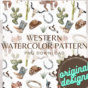 Western watercolor pattern PNG download, Western PNG, Western pattern, Cowboy Pattern, Cowboy PNG
