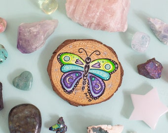 Hand-Painted Colorful Butterflies on Wooden Circle Wall Art