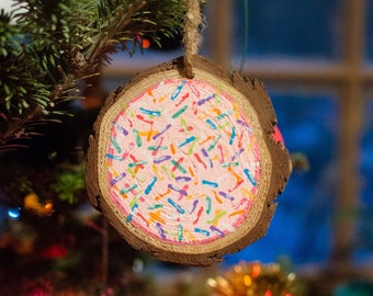 Wooden Hand-Painted Frosted Sugar Cookie with Sprinkles Christmas Tree Ornament