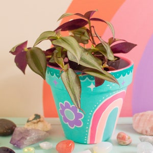 Teal Boho Rainbow Hand-Painted Flower Pot image 10