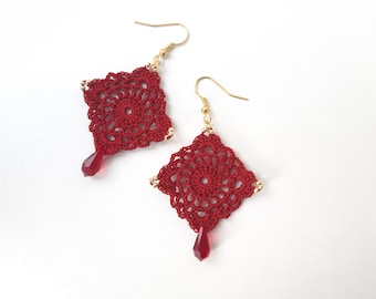 Crochet Earrings with Crystal Tutorial – Do It Yourself - Make your own earrings – Crochet earrings pattern under 5 - Gift for her