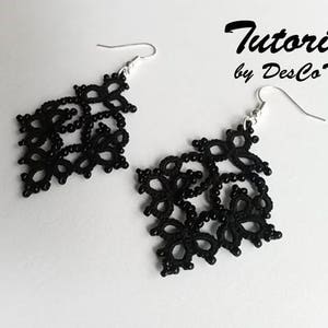 Tatted Pattern - Lightweight Tatted Earrings with Black Beads – Black Lace Earrings – Tatting Lacy Sexy Earrings – Gift for her