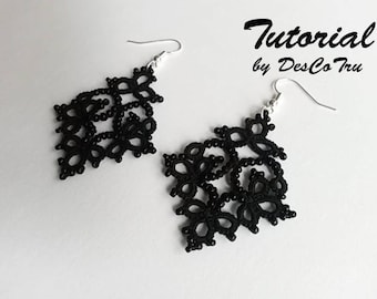 Padrão Tatted - Brincos Tatted Leves com Contas Pretas - Brincos de Renda Preta - Brincos Tatting Rendados Sensuais - Presente para ela