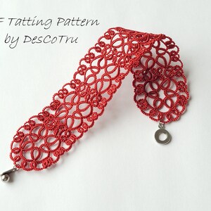 May include: Red tatting bracelet with silver metal clasps. PDF Tatting Pattern by DescoTru.