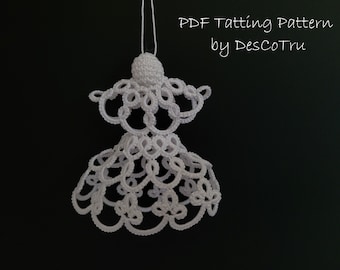 Wzór frywolitkowy Anioł Tutorial z diagramem "Darina", DIY, Ozdoba świąteczna, Wzór frywolitkowy 3D, Anioł świąteczny, Anioł Śnieżka