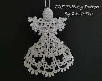 Wzór frywolitkowy Anioł Tutorial z diagramem, DIY, Ozdoba świąteczna, Wzór frywolitkowy 3D, Anioł świąteczny, Anioł Śnieżka